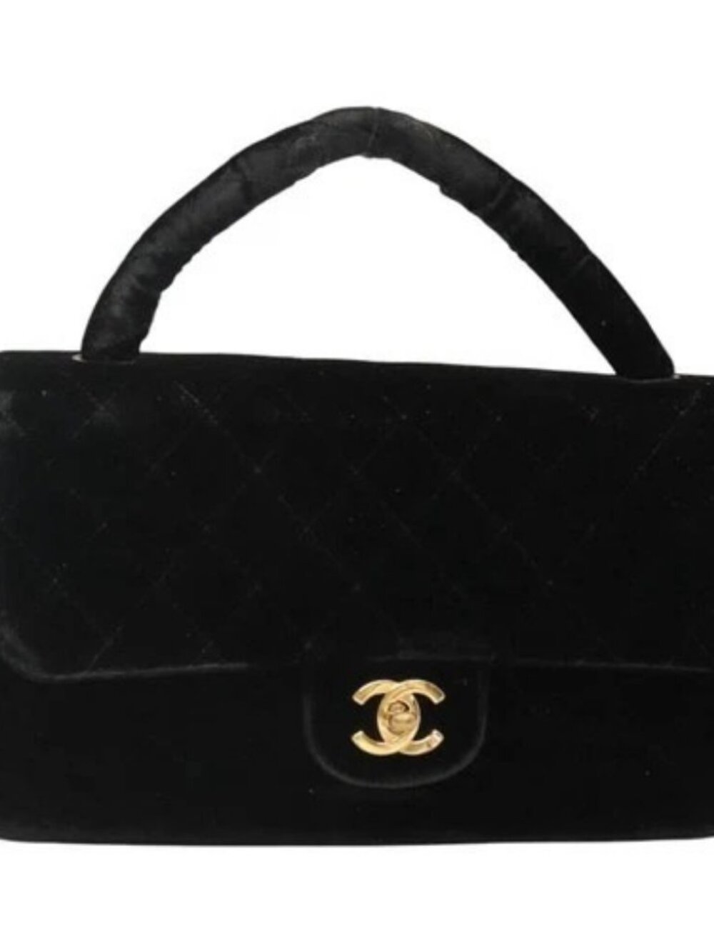 CHANEL Matelasse Hand Bag Velor Black Gold CC Auth MX239